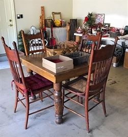 Antique Cane Seat Chairs, Vintage Square Table & More