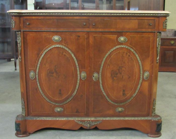 Inlaid French Server w/ Peach Marble Top and Ormalu Trim
