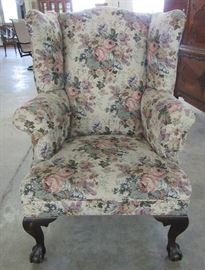 Heavy Old Wingback Chair w/ Ball&Claw Legs
