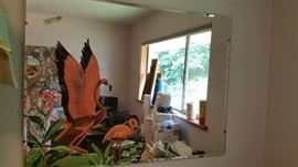 Handpainted flamingo mirror 