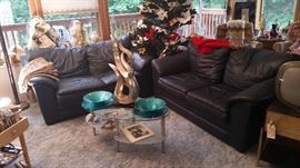 Navy leather overstuffed 2 cushion sofas/ loveseats 69.00 each