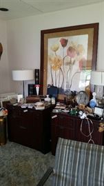 2 dark wood Locking file cabinets finished on all for sides