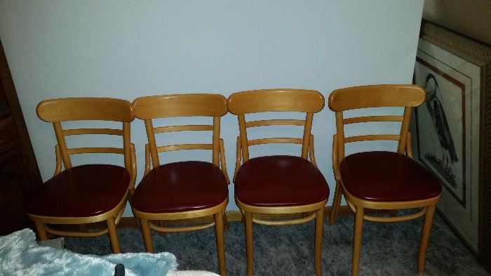 set of 4 Shelby Williams mid century chairs maple with burgundy seats 395.00