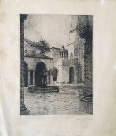Ludwig Reimer (20th Century); The Inner Court of the Temple Emanuel, San Francisco before the Earthquake; Etching signed in Pencil