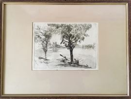 Arthur Millier (1893-1975); River Side; Engraving signed by the Artist