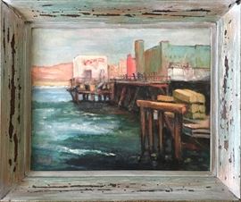 Naomi Yergin (20th Century); The Old Santa Monica Pier; Oil Painting signed by the artist