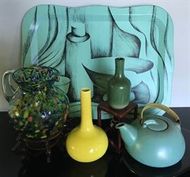 End-of-day Glass; Mid-Century Pottery and Serve-ware including Vintage Heath
