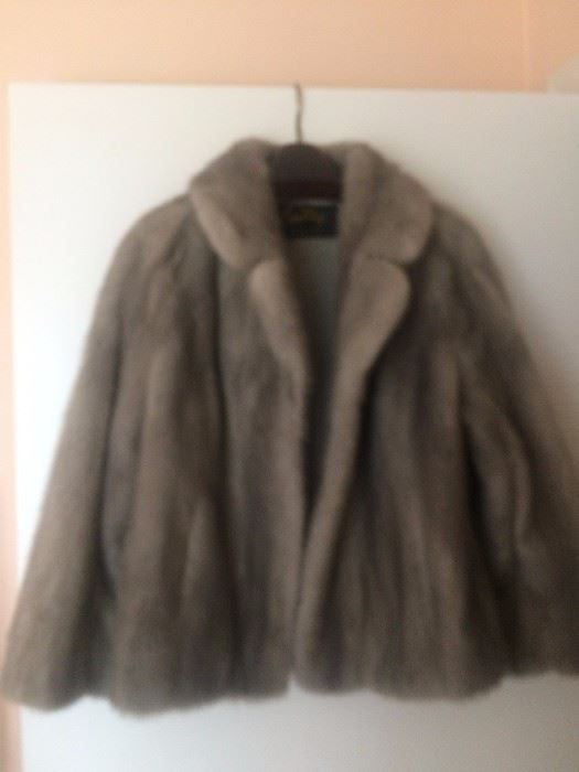 Waist length grey fur jacket