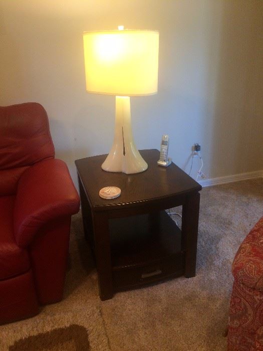 Pair of matching end tables and lamps