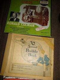 ANTIQUE BOOK WITH RECORDS - SECOND BUBBLE BOOK AND SCROOGE BY RONALD COLMAN
