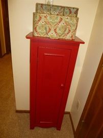 2 RED SOLID WOOD STORAGE CABINETS