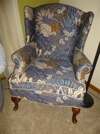 QUEEN ANNE WINGBACK CHAIR. COMES WITH A SAGE CHAIR COVER
