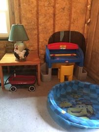 KIDS CRAFT STATION WITH CHAIR - VINTAGE LITTLE RED WAGON - KIDS "CAR" POOL - OAK TABLE