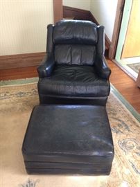 Leather easy chair with ottoman