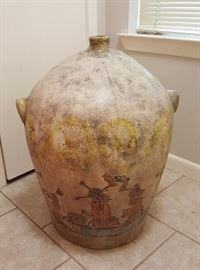 HUGE stoneware jar with painted images