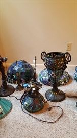 assorted vintage stained glass lamps