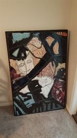 abstract oil painting " A View from the Past by Gene Andrew ( 1991) 48" x 32" done in Mosaic Tiles