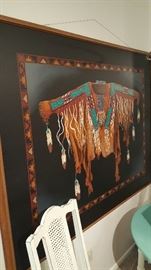 HUGE Lithograph American Indian art on canvas embellished by the artist ( Franco) 20th century 48" x 59 1/2"