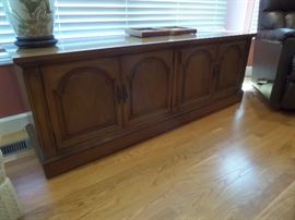 Would make a GREAT tv stand!  Maple, heavy, and well made.