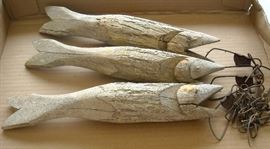 Primitive carved wood fish decoys