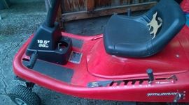 Murray 10.5 HP Ride On Mower, 30" cut. In good, running condition, has a hitch for towing.