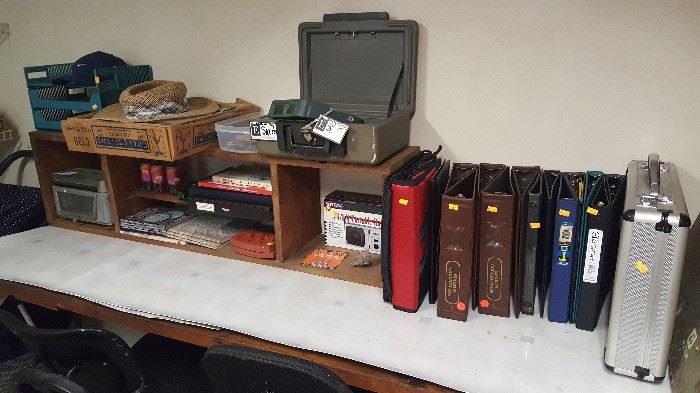 Binders, small safe and office supplies
