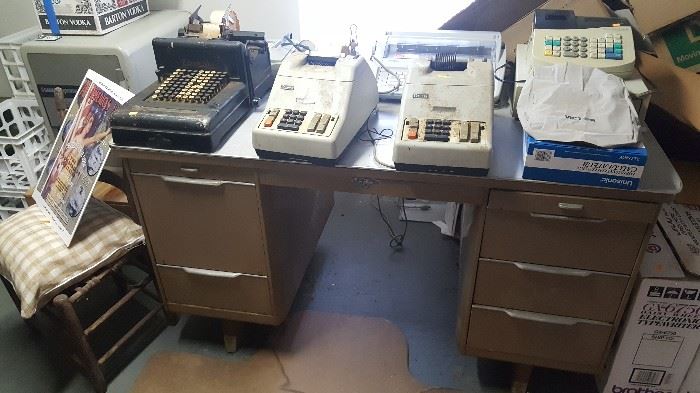 Desk and vintage office machines