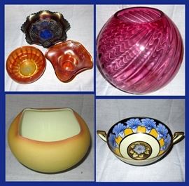 Carnival Glass, Huge Cranberry Glass Bowl, Satin Glass and Noritake Bowl   