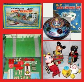 Cape Kennedy Carry All Metal Set Space Explorer Ship in Partial Box and Vintage Toys 