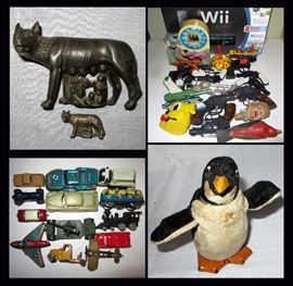 Cast Iron Romulus and Remus, New Wii, Vintage Toys, Tin Toys, Wind Up Waddling Penguin  