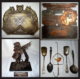 Heavy Brass Bear Tray, Plymouth Advertising Copper Plate, Reproduction Russell Sculpture and More 