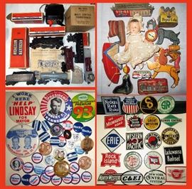 Lionel Trains, Political Buttons, Cool Smalls and Small Metal Signs  