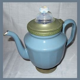 Very Cool Vintage Coffee Pot with Opalescent Lid and Strainer 