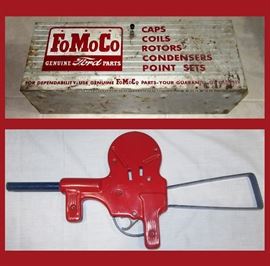Vintage FoMoCo Ford Motor Company Parts Box and Vintage Metal Toy Gun  
