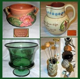 Roseville Pottery; One of a Fair Sized Collection, Aller Vale English Pottery Slipware, Silver Overlay Stemmed Bowl and Collection of Hat Pins in Nippon Holder  