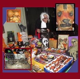 Lots of Scary Halloween Items including a Rare Antique Mask and 2 Lifelike Rats in a Cage  