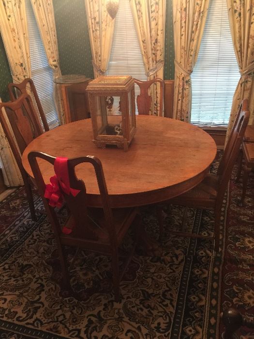 Large Antique  Oak and Claw Foot Table and 8 Oak Chairs