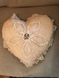 Victorian ecru lace heart pillow