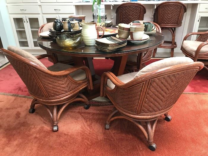 Rattan round table and chairs