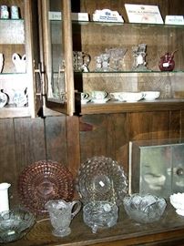 Depression-Windsor & Fostoria Platters w etched crystal serving bowls