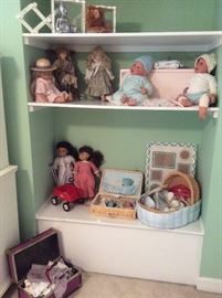Doll collection including American Girl dolls and clothing