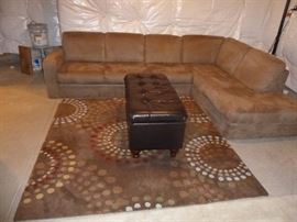 Sectional great condition just needs legs, area rug, storage bench(needs repair)