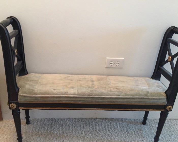 Petite Antique Bench with Sage Green Cushion