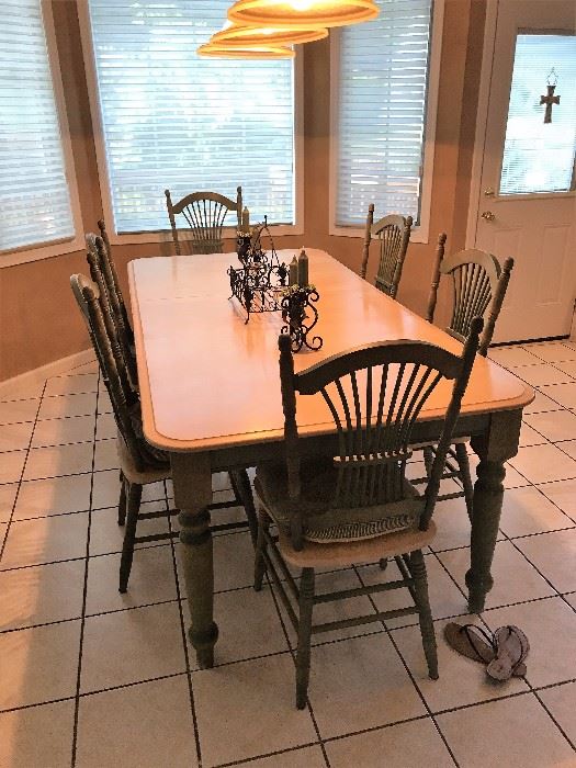Canadel Kitchen Table and Chairs Natural Maple and Painted Sage Green