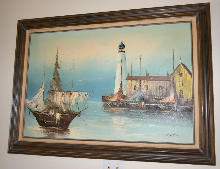 Harbor Scene - Oil on Canvas