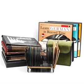 Beatles, Language Course, and Other Vintage Records: A collection of vintage records in various formats; included are language courses and vintage storage/display units. Artists include Artie Shaw, The Beatles, The McCoys and more.