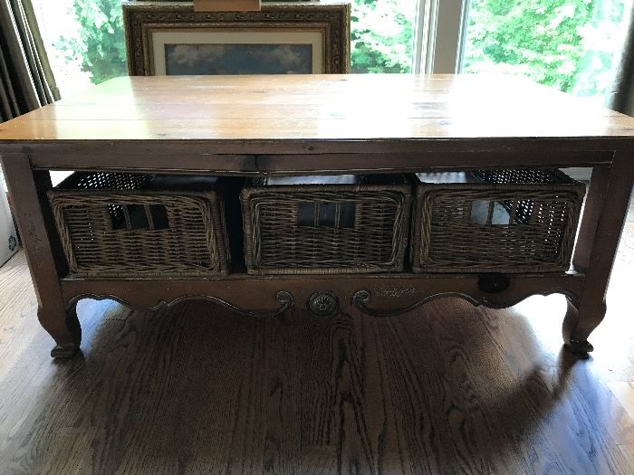 Ethan Allen coffee table with basket storage