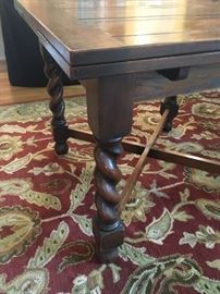 Barley twist table with pull out leaves under the table top. 36" square. 36" x 50" with leaves. 