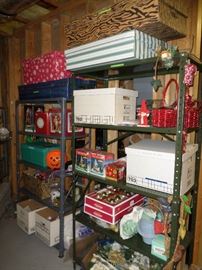 Loads of Christmas Decor - plus other holidays (this is just one of the shelving units with Christmas & more). While LOTS of Christmas decor has been sold, there's still lots available