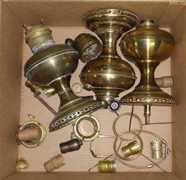 Box of Vintage Brass Lamps